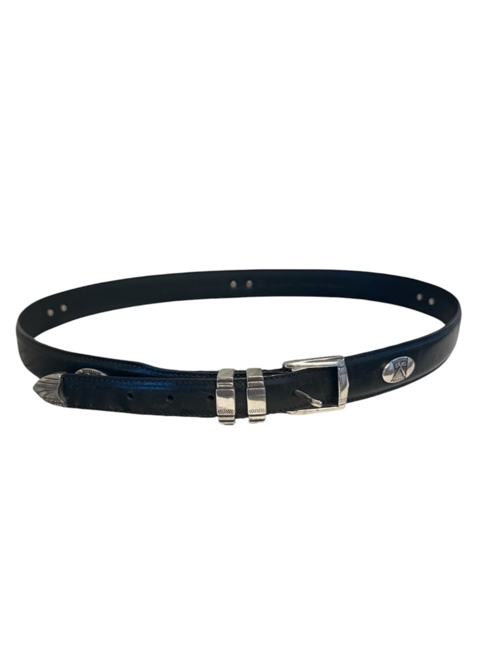 AML 3000 Leather Belt Top Grain Black Golf Club Belt Silver Buckle Accents 42‎